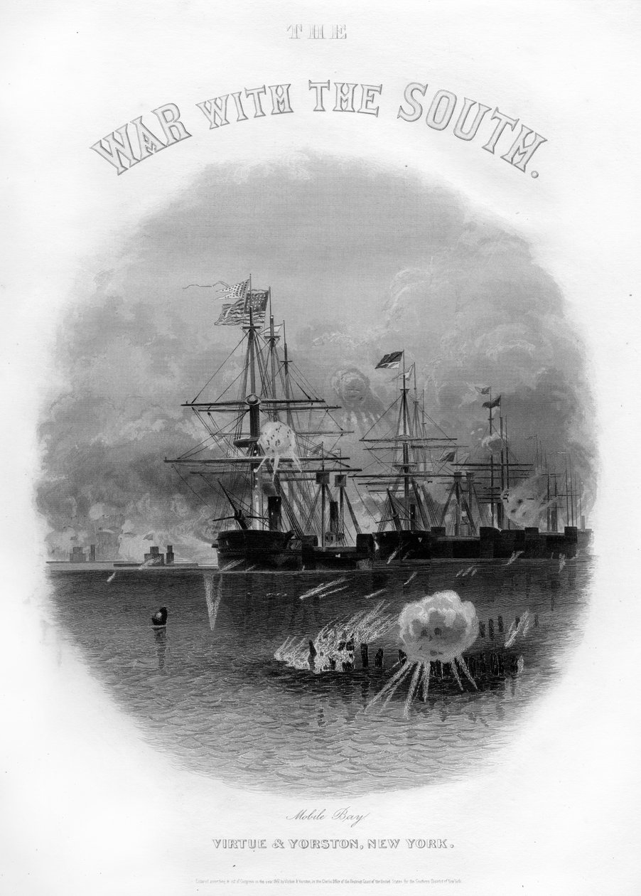 Flotila projíždějící pevností a překážkami, bitva u Mobile Bay, 5. srpna 1864, 1862-1867 od Unbekannt