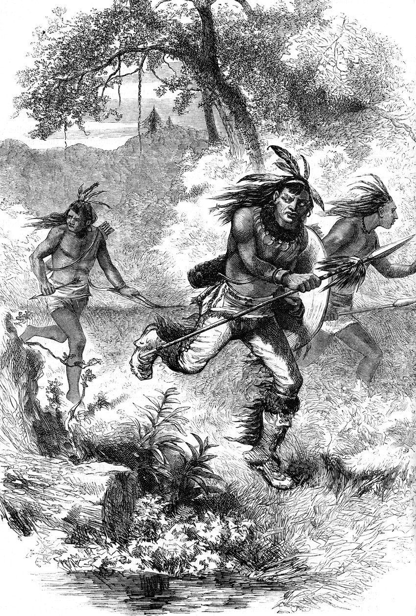Útěk domorodých Američanů po masakru osadníků, 17. století, 1880 od Unbekannt