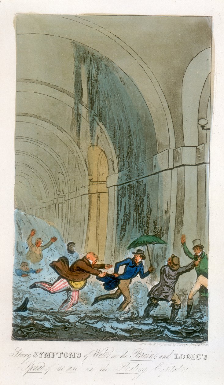 Povodeň během ražby tunelu Temže, Londýn, 1828 od Unbekannt