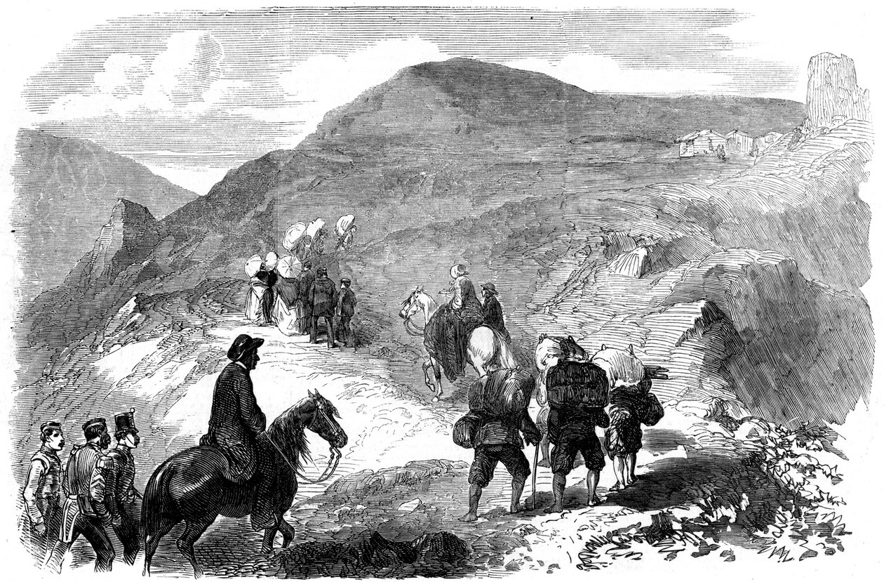 Florence Nightingale na návštěvě chatrčích nemocnic v Balaclavě, 1855 od Unbekannt