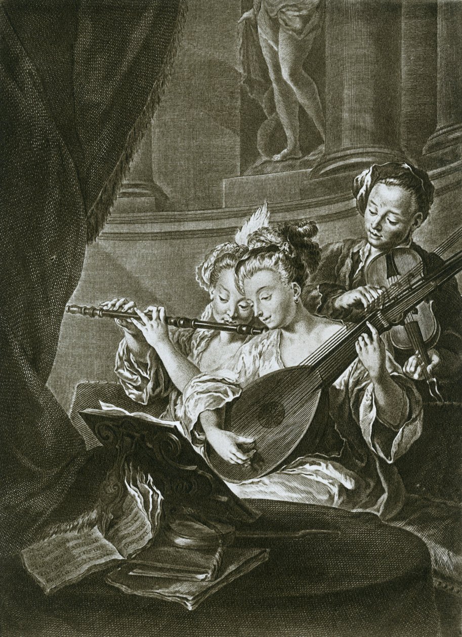 Flétna, housle a kytara George Frederick Handel jako mladý hudebník v Hamburku, 18. od Unbekannt