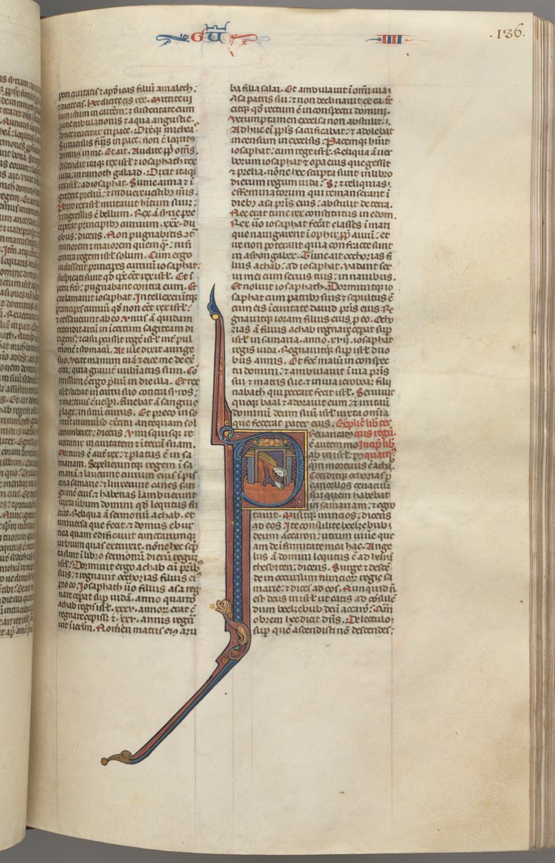 Fol. 136r, Kings IV, historická iniciála P, Achaziáš padající z věže, c. 1275-1300. od Unbekannt