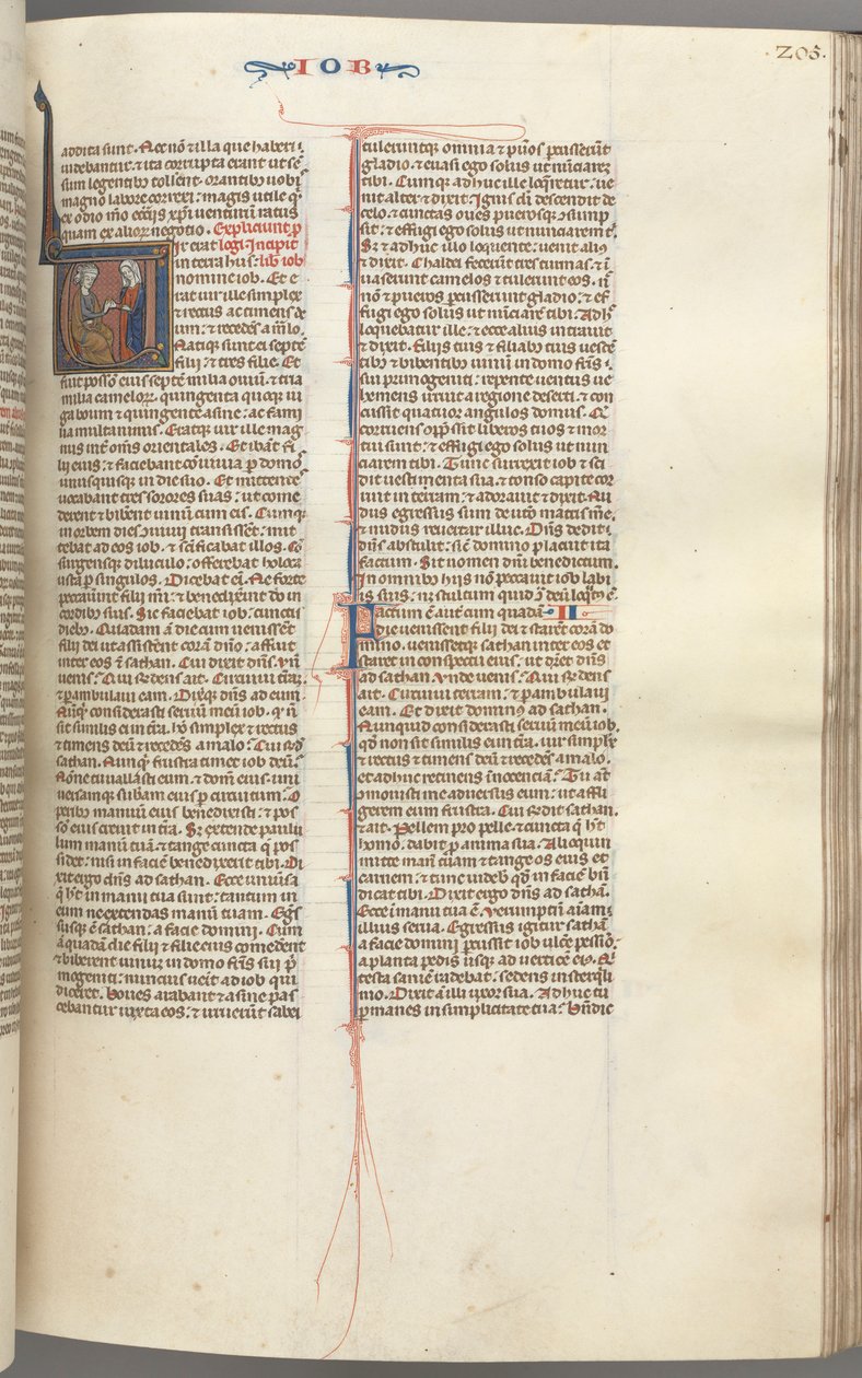 Fol. 205r, Jób, historická iniciála V, Jób na hnojišti se zlatou náušnicí, c. 1275-1300. od Unbekannt