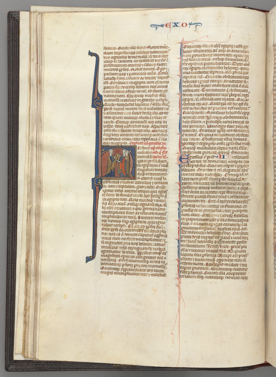 Fol. 20v, Exodus, historická iniciála H, Mojžíš a dva následovníci s deskami zákona, c. 127 od Unbekannt