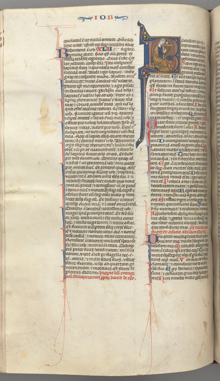 Fol. 214v, Žalm 1, historická iniciála 8, David harfa, c. 1275-1300. od Unbekannt