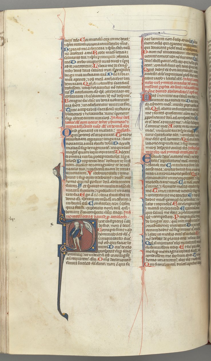 Fol. 222v, Žalm 52, historická iniciála D, blázen nahý, ale pro plášť, držící měchýř..., c. 1 od Unbekannt