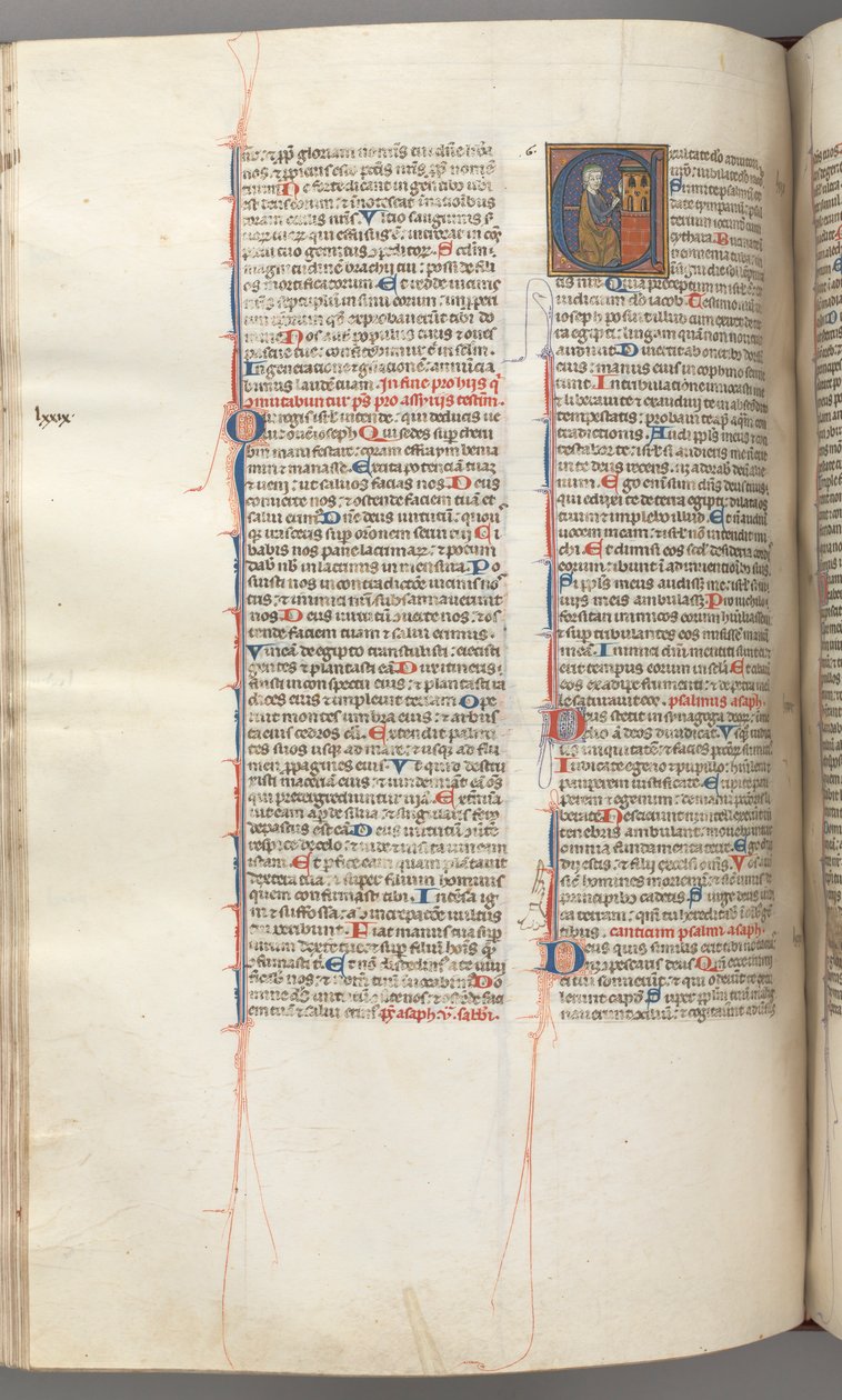 Fol. 227v, Žalm 80, historická iniciála E, David narážející na zvonkohru pekel, c. 1275-1300. od Unbekannt
