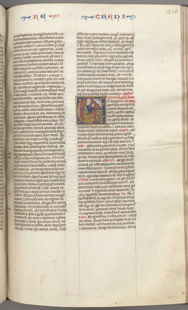 Fol. 315r, Pláč, historická iniciála E, klečící Jeremiáš se modlí k Boží bustě, c. 127 od Unbekannt