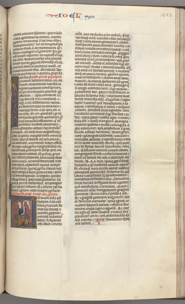 Fol. 353r, Joel, historická iniciála V, Joel sedící se svitkem, nahoře busta Boha, c. 1275-1300. od Unbekannt