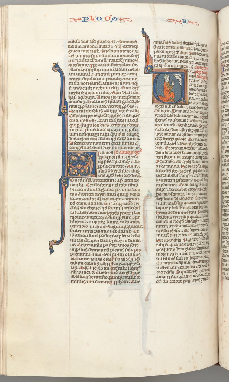 Fol. 354v, Amos, historická iniciála V, Amos klečící v modlitbě, poprsí Boha nahoře, c. 1275-1300. od Unbekannt
