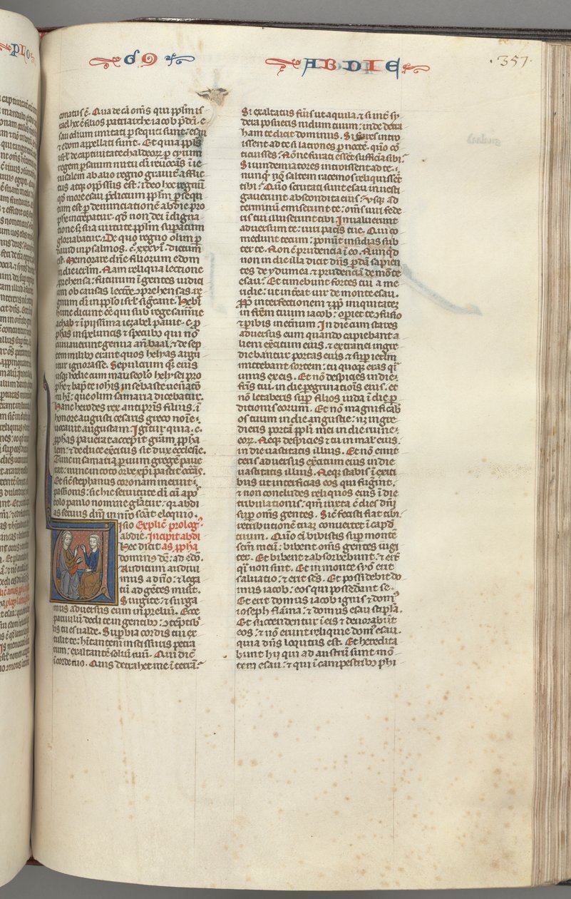 Fol. 357r, Obadiáš, historická iniciála V, Obadiáš a Žid v diskusi, c. 1275-1300. od Unbekannt