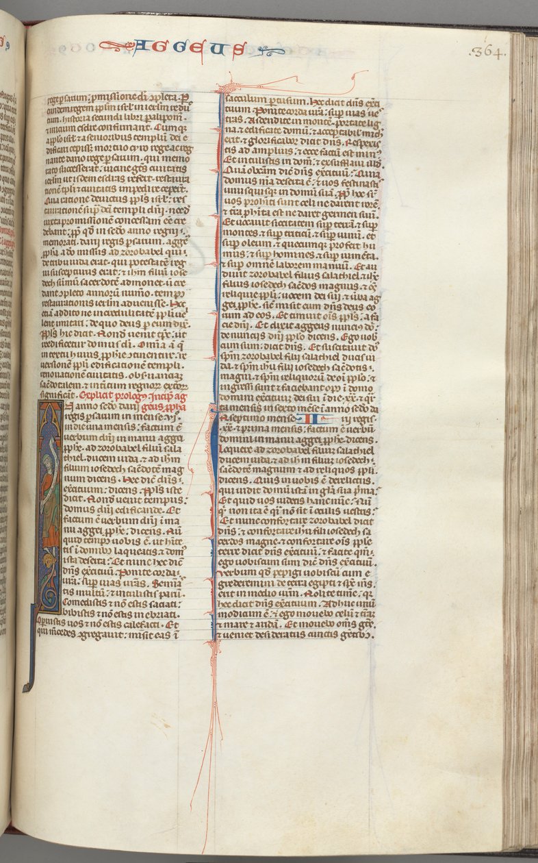 Fol. 364r, Haggai, historická iniciála I, Haggai se svitkem stojícím na kříženci, c. 1275-1300. od Unbekannt