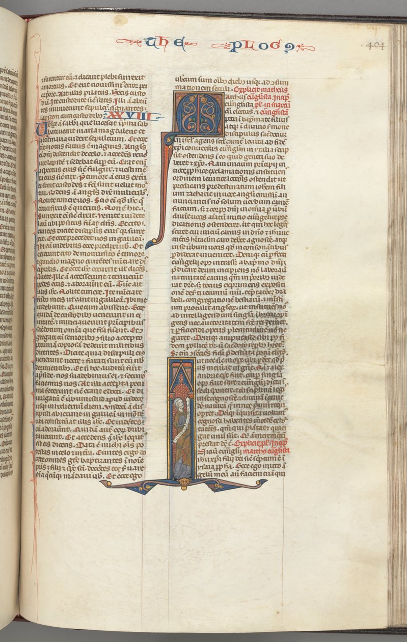 Fol. 404r, Marek, historická iniciála I, Mark stojící se svitkem, c. 1275-1300. od Unbekannt