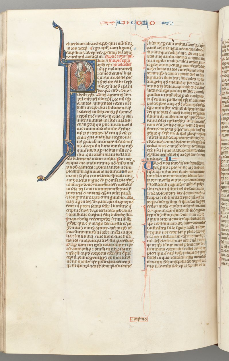 Fol. 453v, Koloským, historická iniciála P, Pavel stojící a mluvící s bustou Boží nahoře, c. 127 od Unbekannt