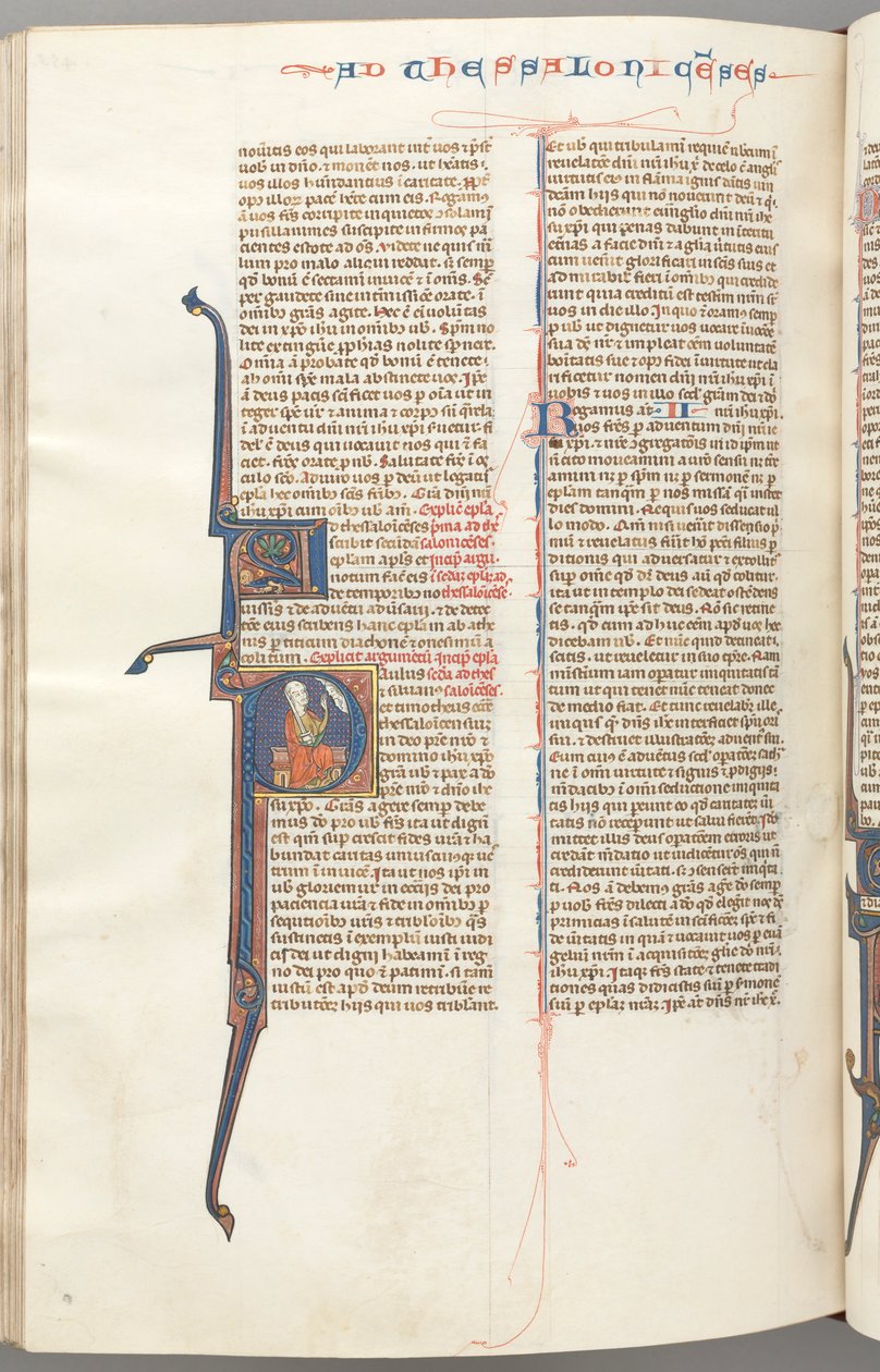 Fol. 455v, Thessalonians II, historická iniciála P, Pavel sedící s mečem..., c. 1275-1300. od Unbekannt