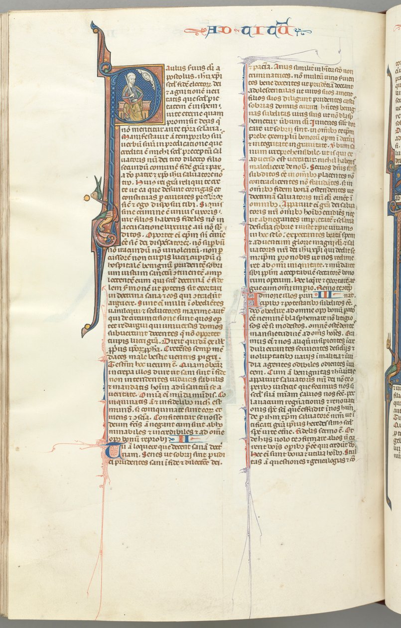 Fol. 458v, Titus, historická iniciála P, Pavel sedící s mečem, c. 1275-1300. od Unbekannt
