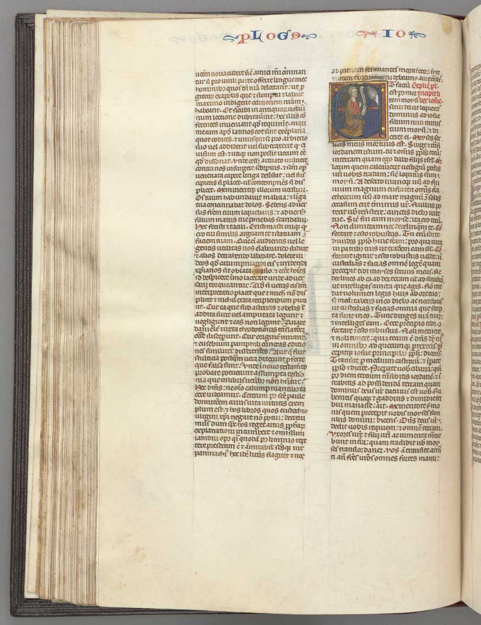 Fol. 76v, Joshua, historická iniciála E, Joshua se svitkem klečícím před Bohem, c. 1275-1300. od Unbekannt