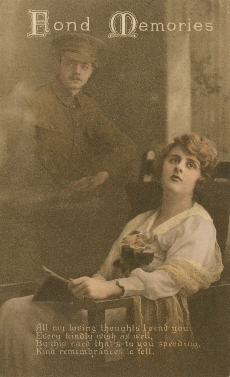 Fond Memories, romantická pohlednice zaslaná vojákem jeho milé od Unbekannt