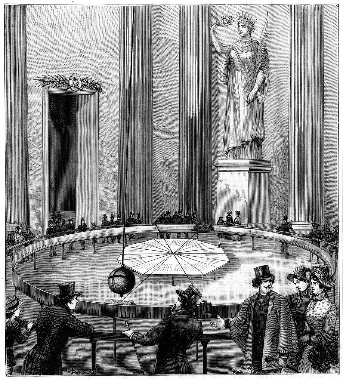 Foucault pomocí svého kyvadla demonstroval rotaci Země, Paříž, 1851 1887 od Unbekannt
