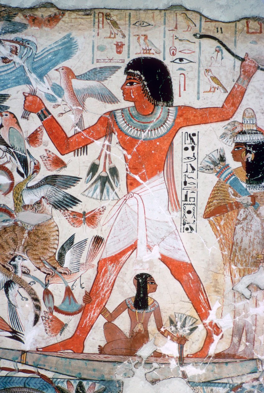 Fowling in the marshes: nástěnná malba z hrobky Nebamuna, Théby, Egypt, c1350 př.n.l. od Unbekannt