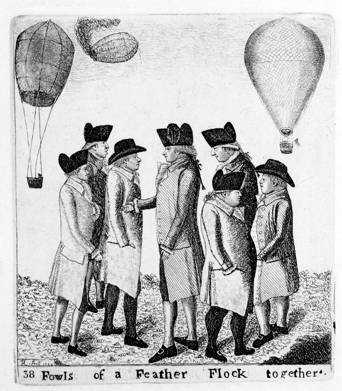 Fowls of a Feather Hejno společně, skupina aeronautů, c1785 od Unbekannt