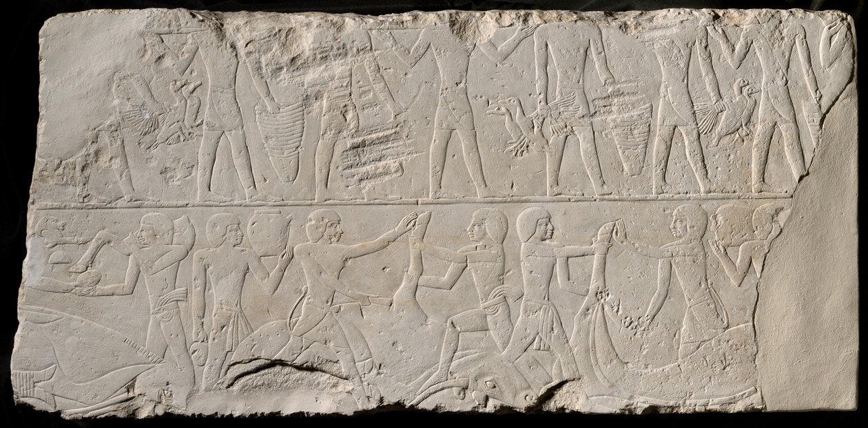 Fragment zdi hrobky zobrazující nositele a řezníky, Egypt, Stará říše, střední dynastie... od Unbekannt