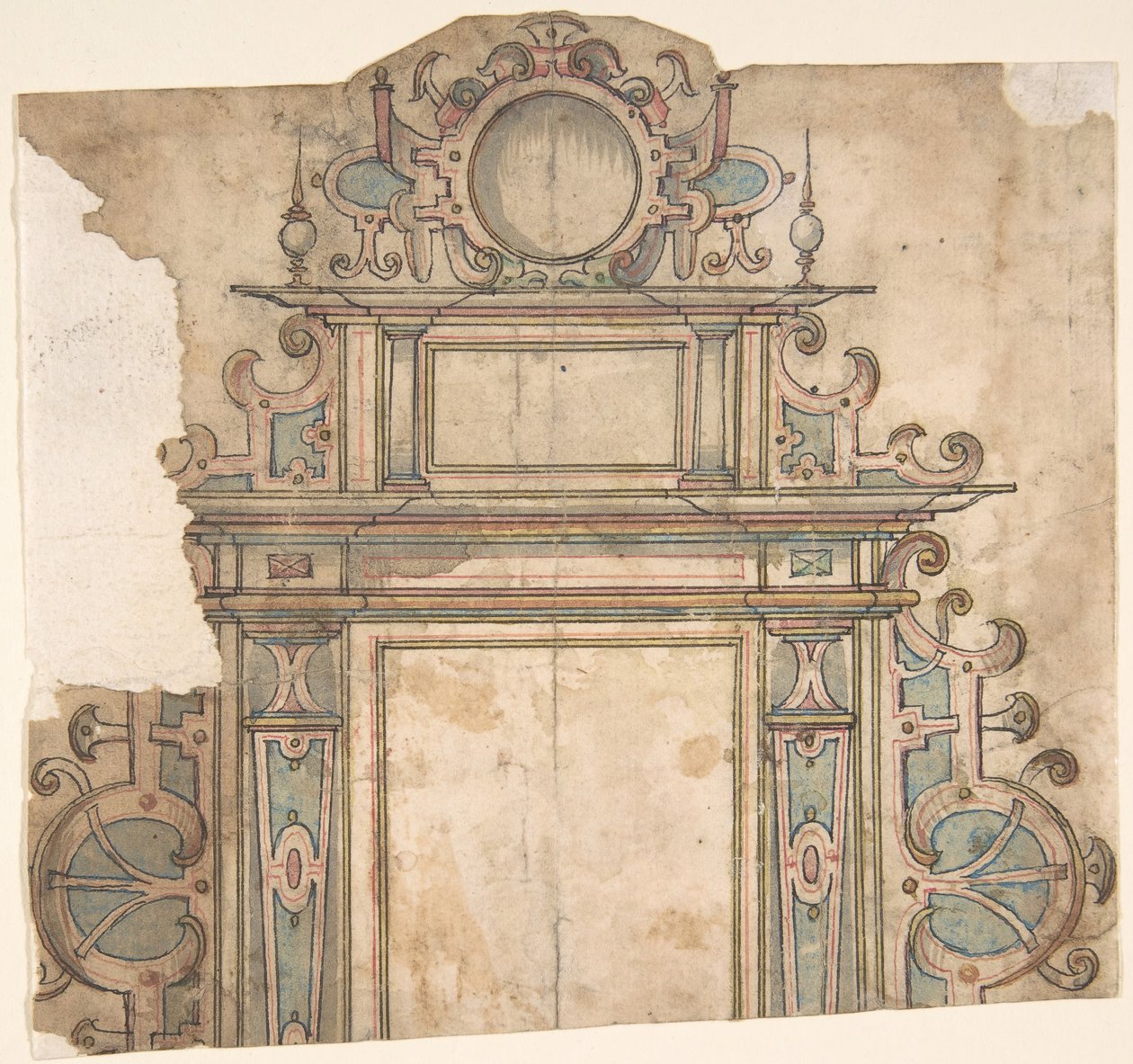 Fragment návrhu pro architektonický rám, 16. století. od Unbekannt