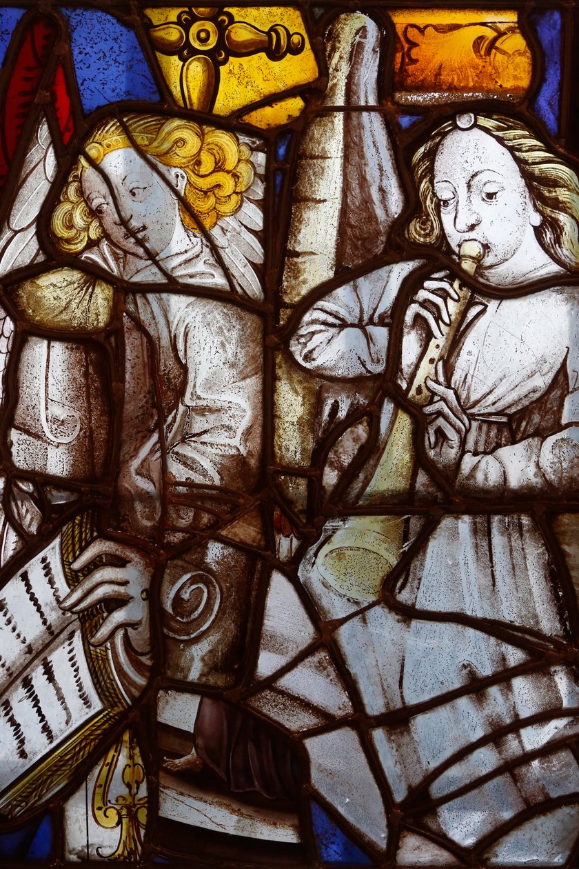 Francie, Ile-de-France, Paříž: Fragmenty vitráže kostela sv. SŽverina z XV. a XVI. století, Hudební andělé, Muzeum Carnavalet v Paříži od Unbekannt