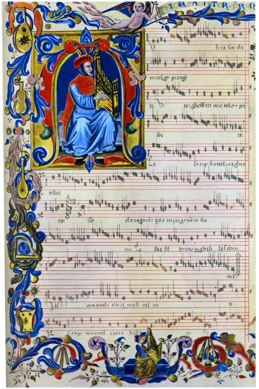 Francesco Landino hrající na přenosné varhany, 1325 - 1397 od Unbekannt
