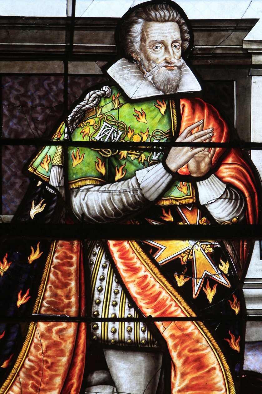 Francois de la Grange. Detail okna z barevného skla Nanebevzetí Panny Marie, Bourges, Francie od Unbekannt