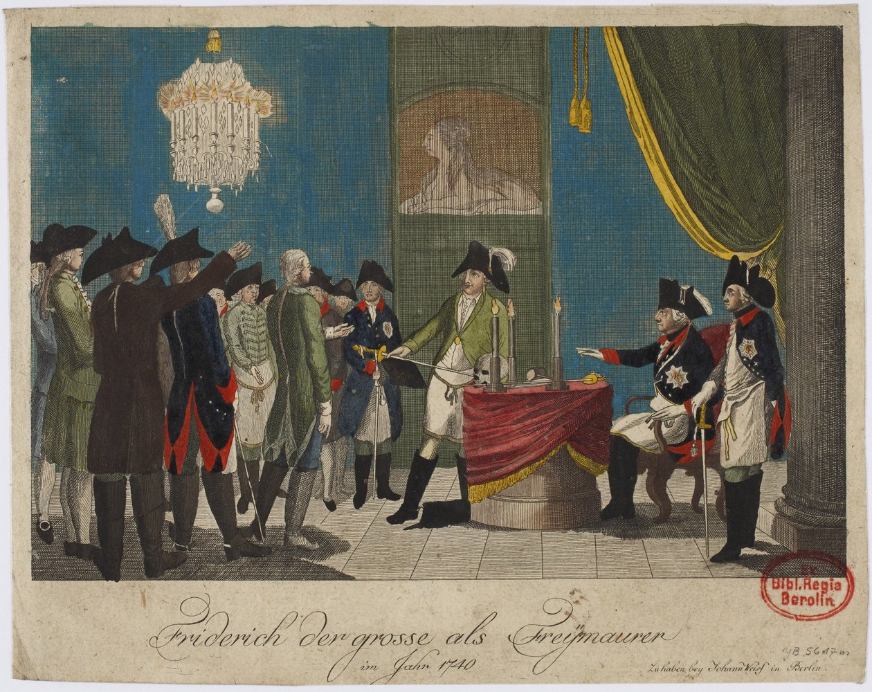 Fridrich Veliký jako svobodný zednář v roce 1740 od Unbekannt