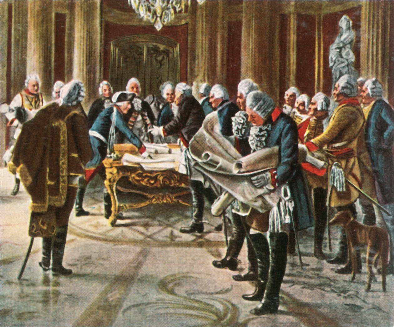 Fridrich Veliký pořádá válečnou radu se svými generály, srpen 1756, 1936. od Unbekannt