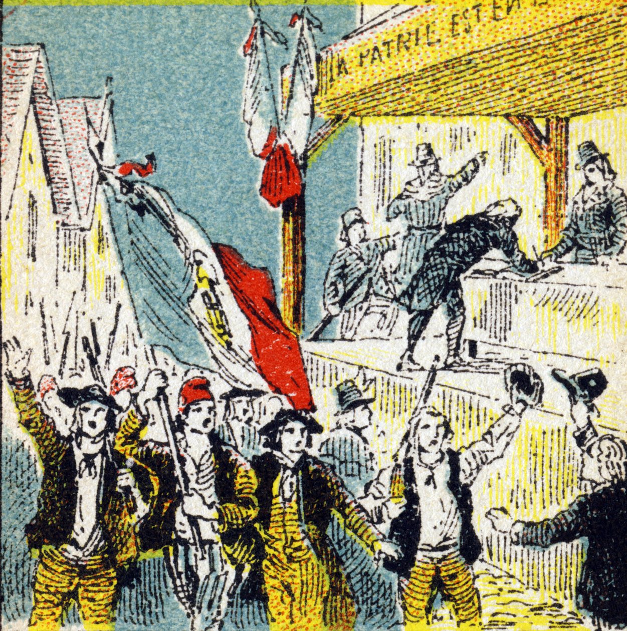 Francouzská revoluce: dobrovolné souhry revolucionářů. Gravírování v „Histoire de France". Série reklamních obrázků zveřejněných jménem Louita, 24 rue d
