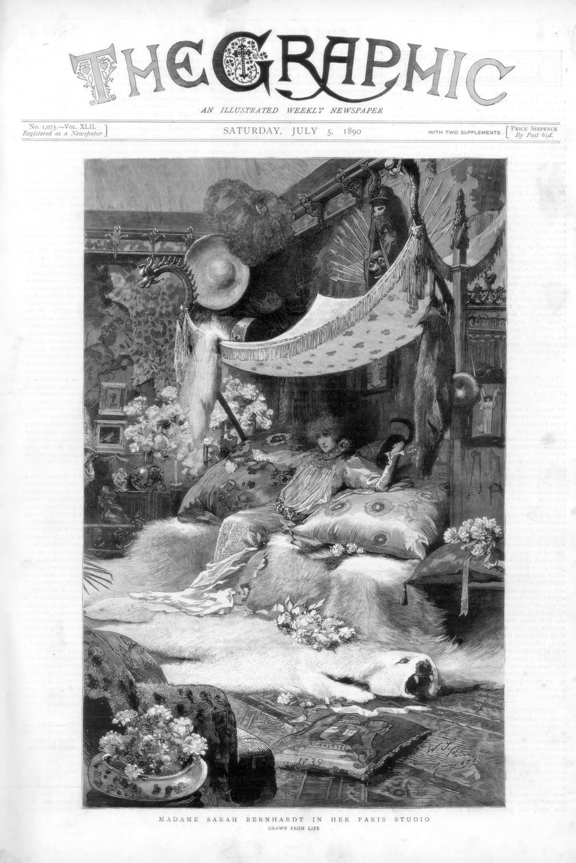 Francouzská herečka Sarah Bernhardt ve svém pařížském studiu, Francie, 1890 od Unbekannt