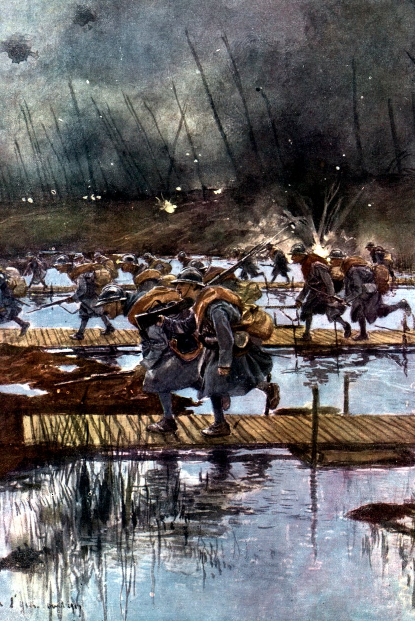 Francouzský 1. pěší sbor překračující kanál Yser, první světová válka, 4:45, 31. července 1917 od Unbekannt