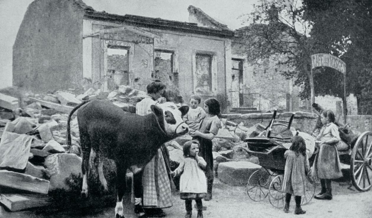 Francouzští uprchlíci se vracejí do své opuštěné vesnice Artois, první světová válka, 1915 od Unbekannt
