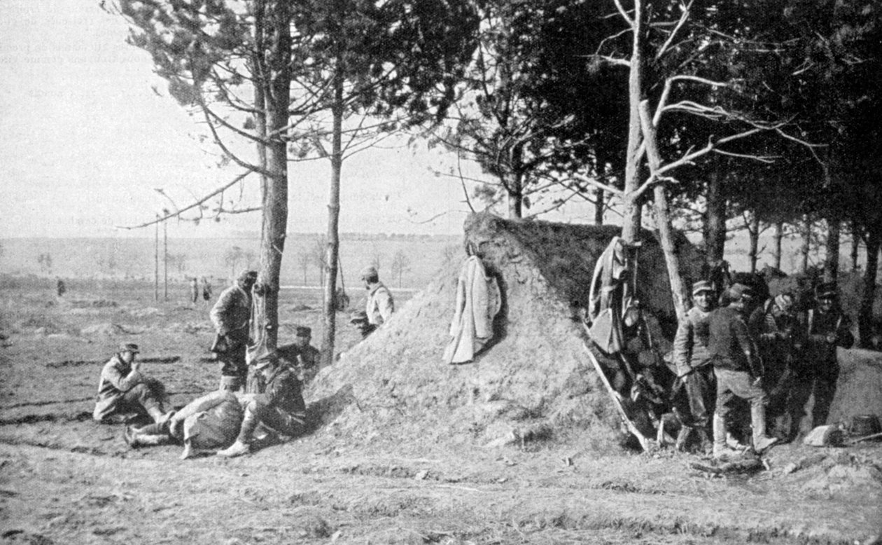 Francouzští vojáci na odpočinku po boji, oblast Champagne, Francie, první světová válka, 1915 od Unbekannt