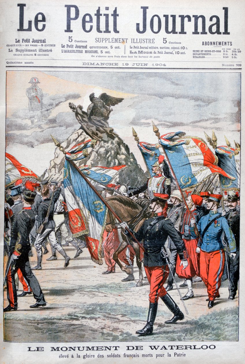 Francouzské jednotky defilující kolem památníku bitvy u Waterloo, 1904 od Unbekannt