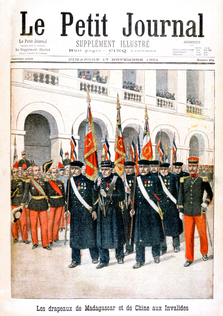 Francouzští váleční veteráni nesoucí vlajky Madagaskarských a čínských kampaní, 1901 od Unbekannt