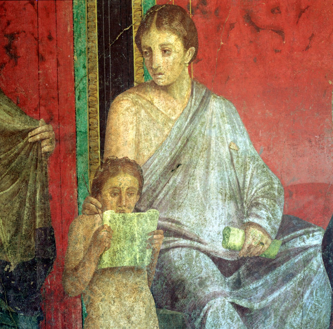 Detail fresky, čtení mladé dívky, 1. století před naším letopočtem od Unbekannt