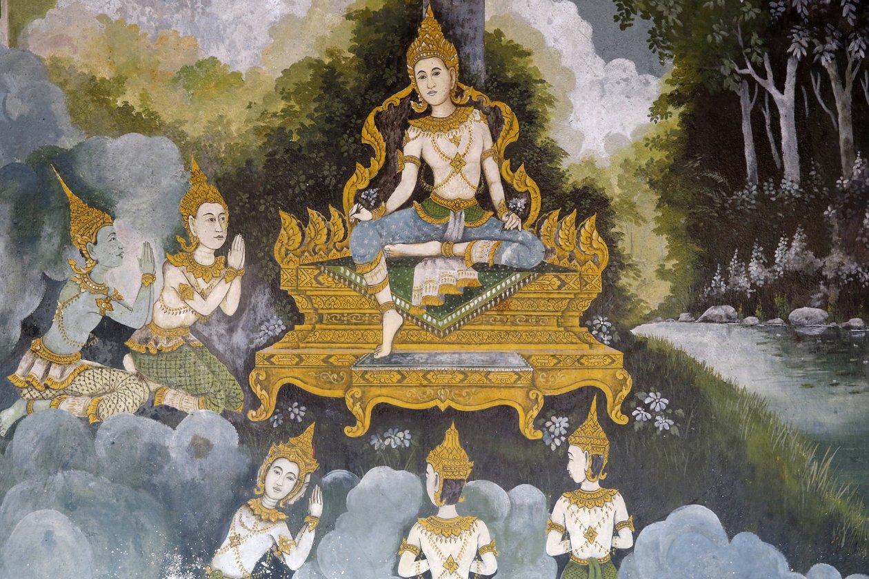 Freska zobrazující scénu Buddhova života ve Wat Phra Doi Suthep, Chiang Mai. Thajsko od Unbekannt