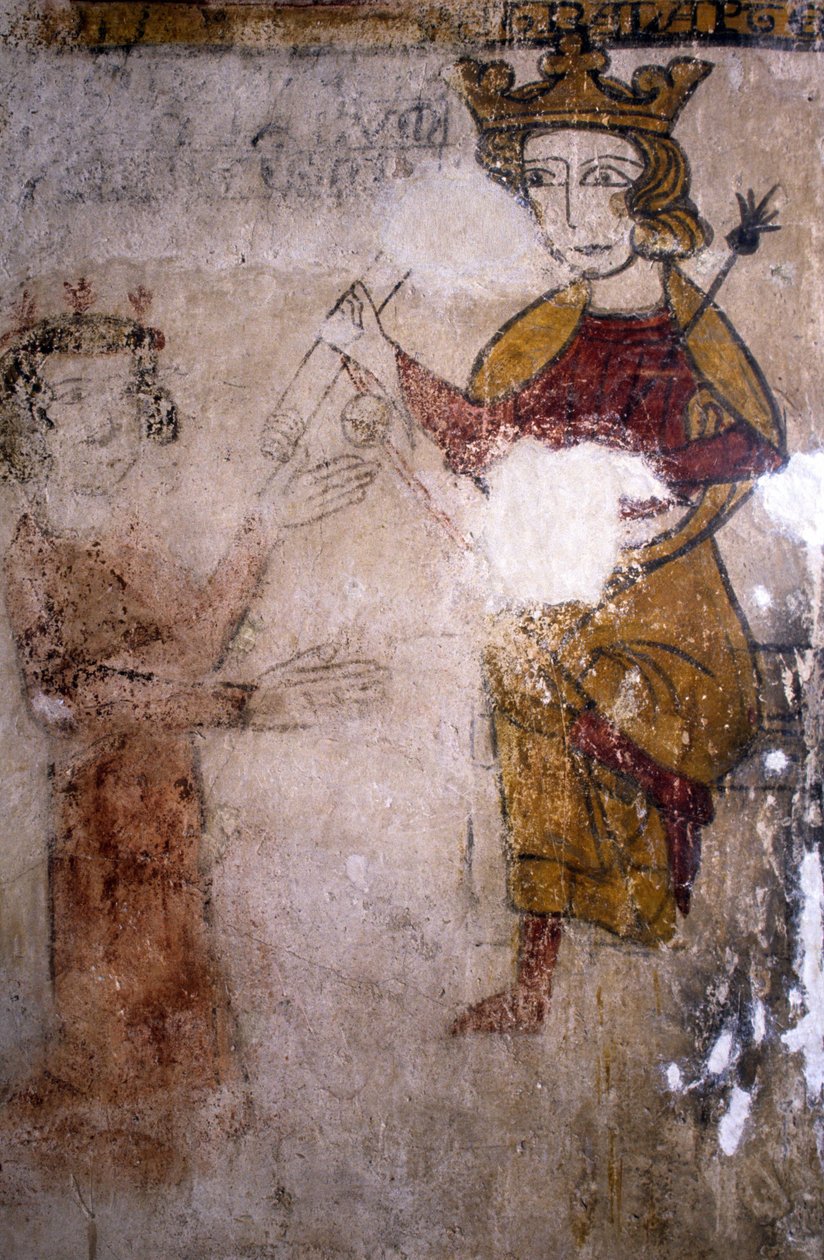 Freska věže Ferrande v Pernes-les-Fontaines (Pernes les Fontaines, Vaucluse (84)) ze 13. století: Karel I. z Anjou (1227-1285), kterému tělo Manfreda I. Sicilského nebo Hohenstaufenu (asi 1232) -1266) je přiveden. od Unbekannt
