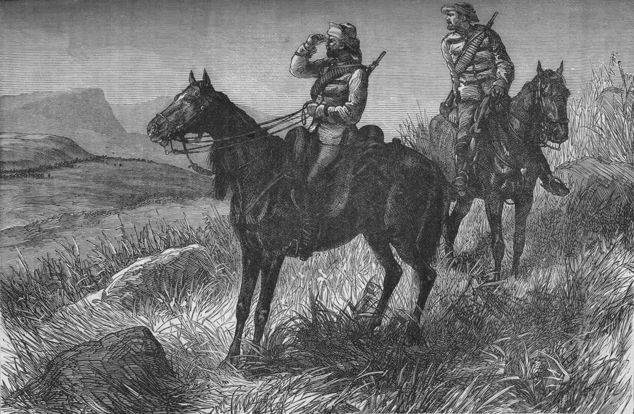 Frontier Light Horse, na Vedette Duty, Discovering Zulus poblíž Woods Camp, na Kambula Hill, c1880 od Unbekannt