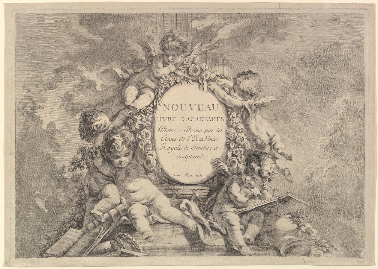 Frontispis, z Nové knihy malířských akademií v Římě od studentů Akademie R..., 1759. od Unbekannt