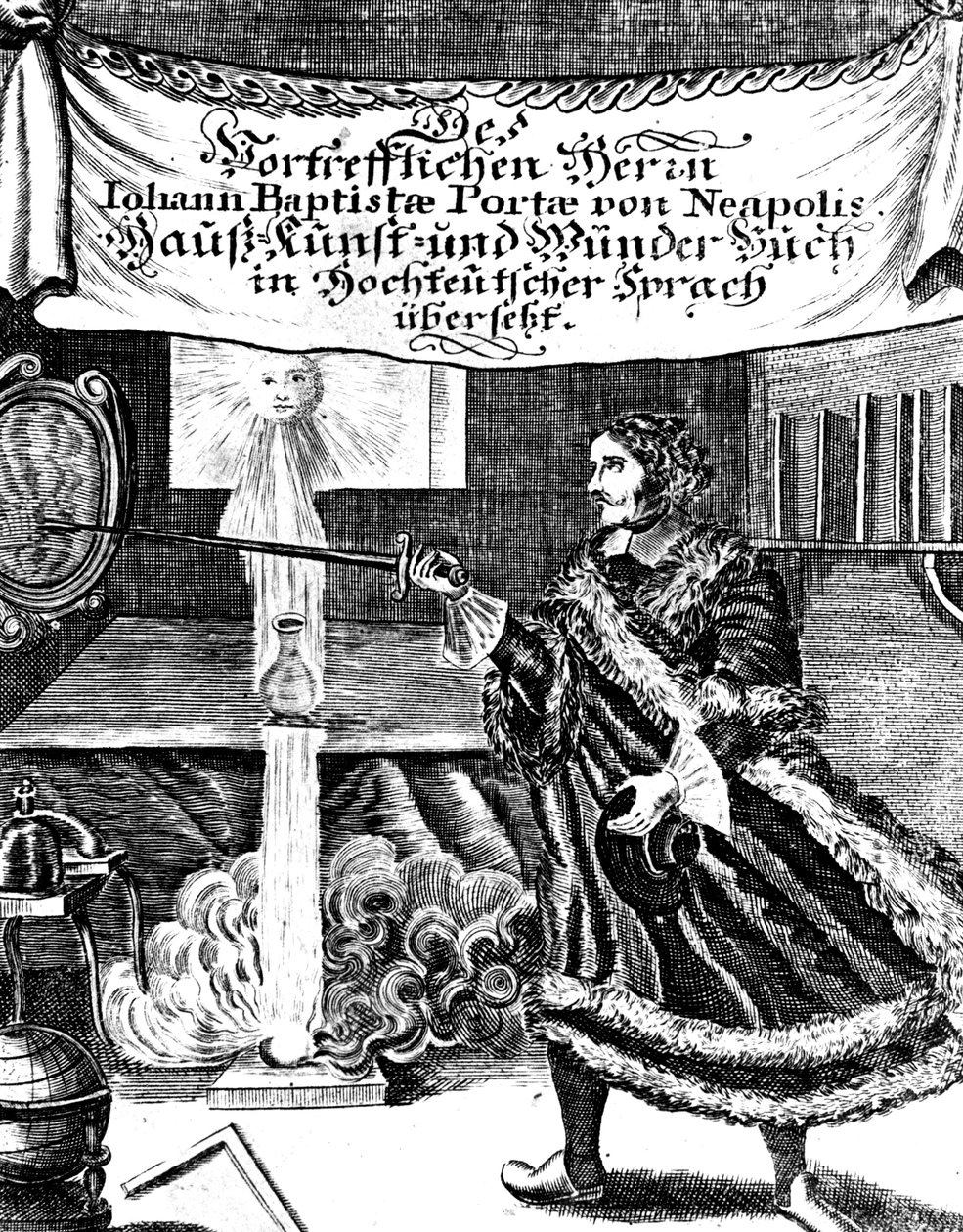 Frontispis Magia Naturalis od Johannese Baptisty della Porta, 1715 od Unbekannt