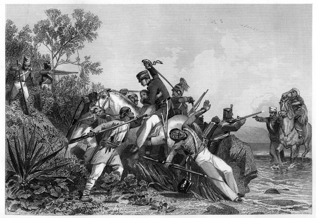 Uprchlí britští důstojníci a jejich rodiny napadeni vzbouřenci, 1857, c1860 od Unbekannt