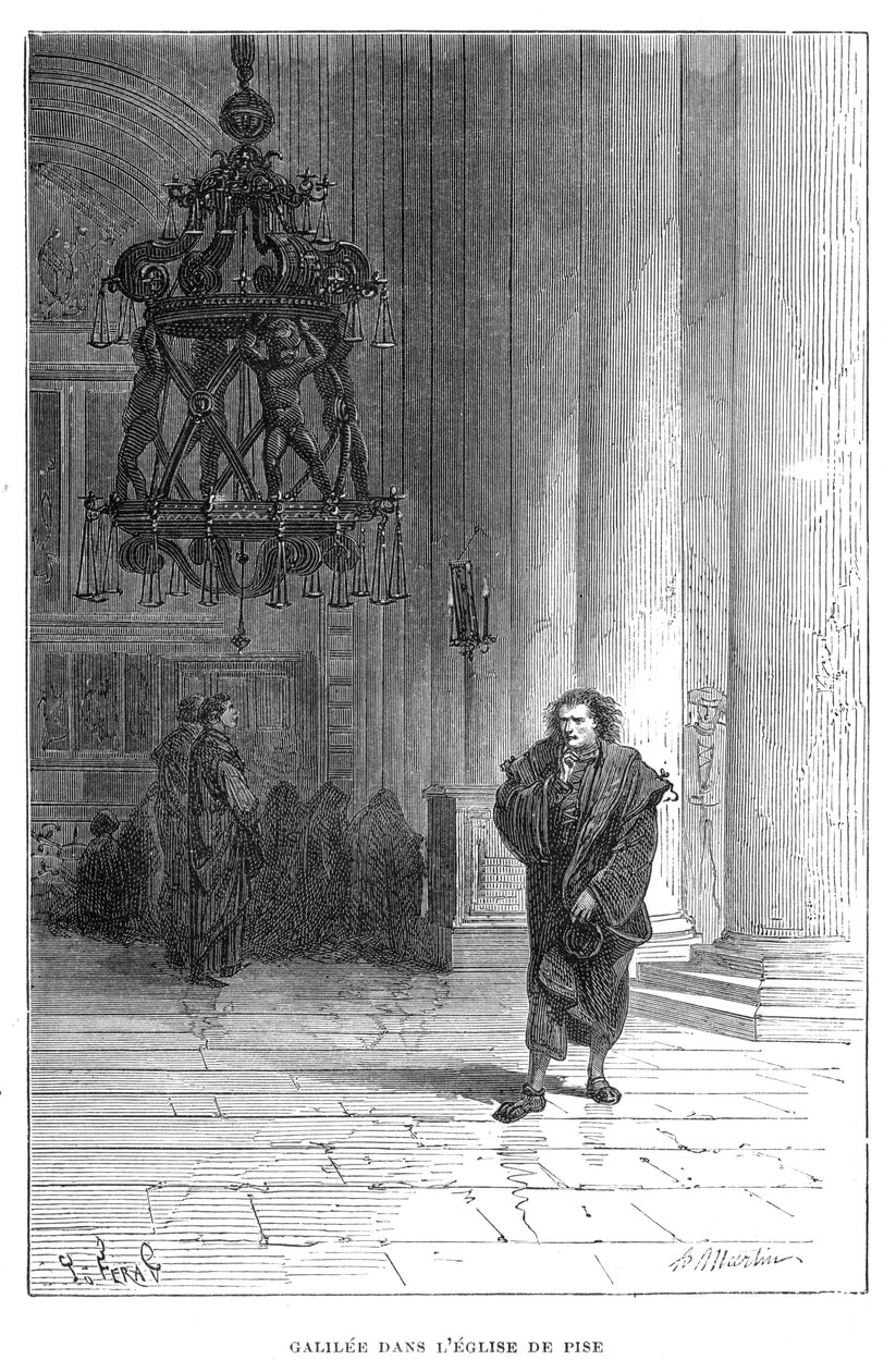 Galileo pozoroval kývání lustru v katedrále v Pise, c1584 1870 od Unbekannt