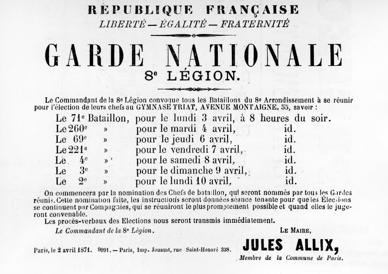 Garde Nationale 8. legie, z francouzských politických plakátů Pařížské komuny, květen 1871 od Unbekannt