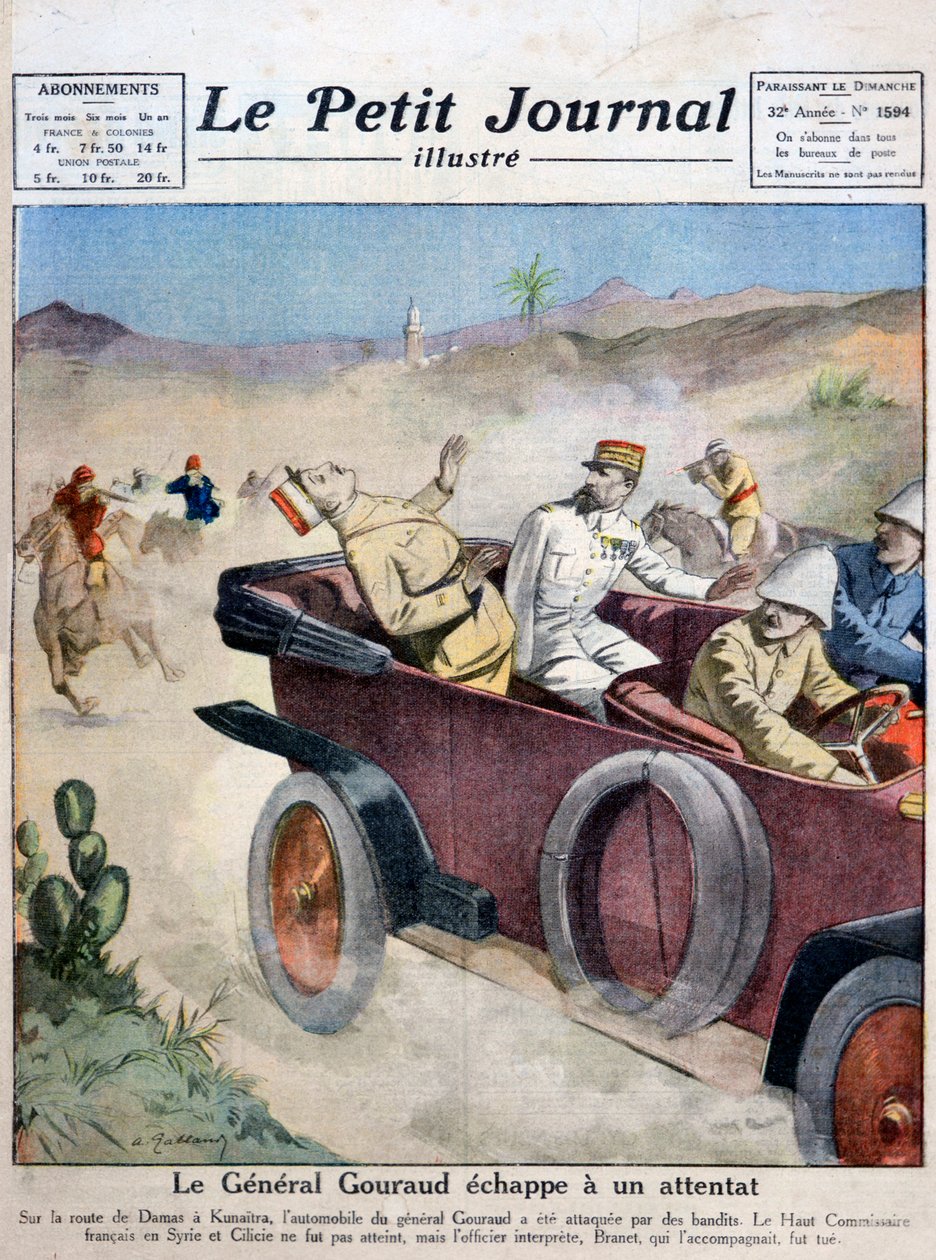 Generál Gouraud uniká pokusu o atentát na cestě z Damašku do Kunaitra, 1921 od Unbekannt
