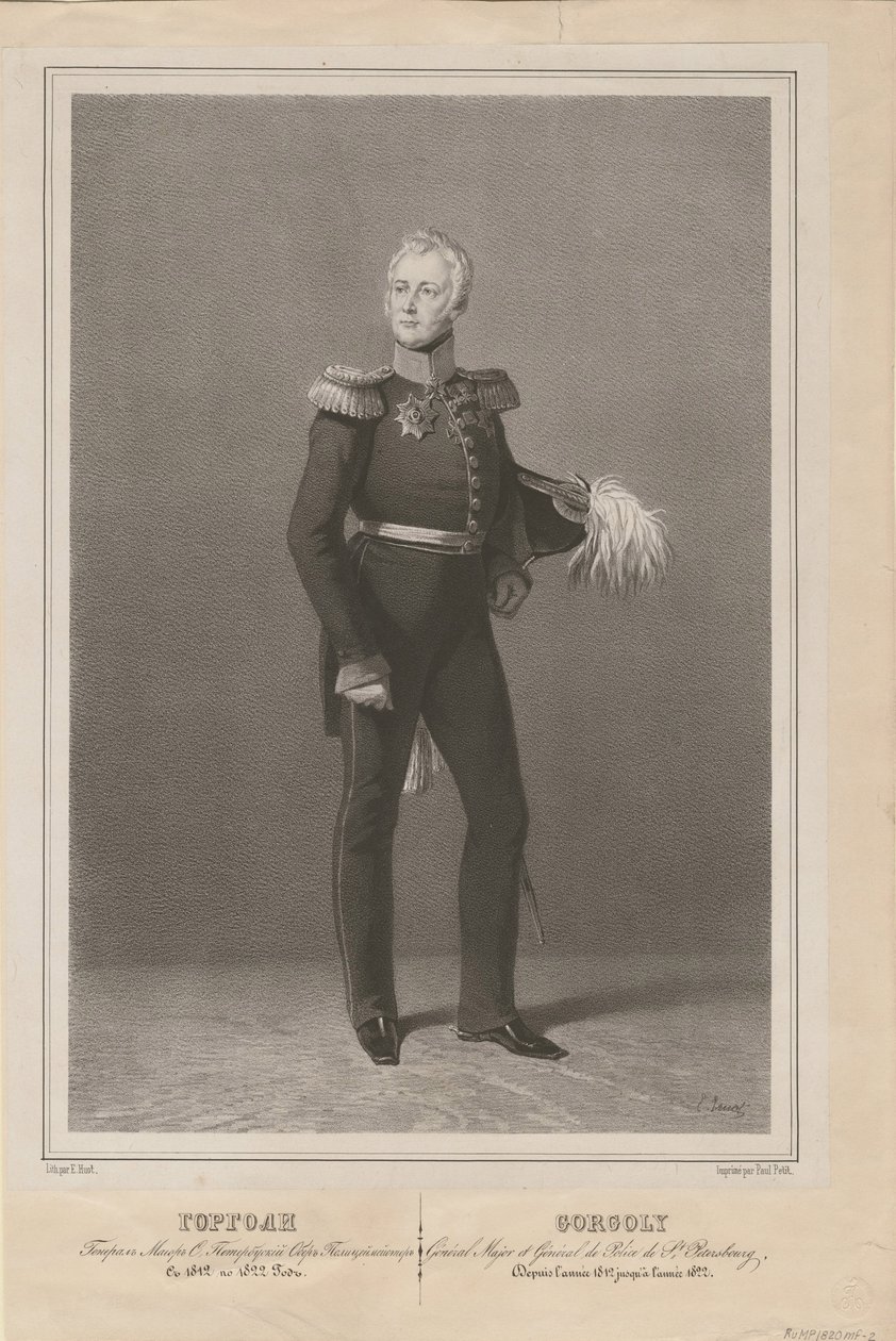 Generál Ivan Savvich Gorgoli, náčelník petrohradské policie, 1822 od Unbekannt